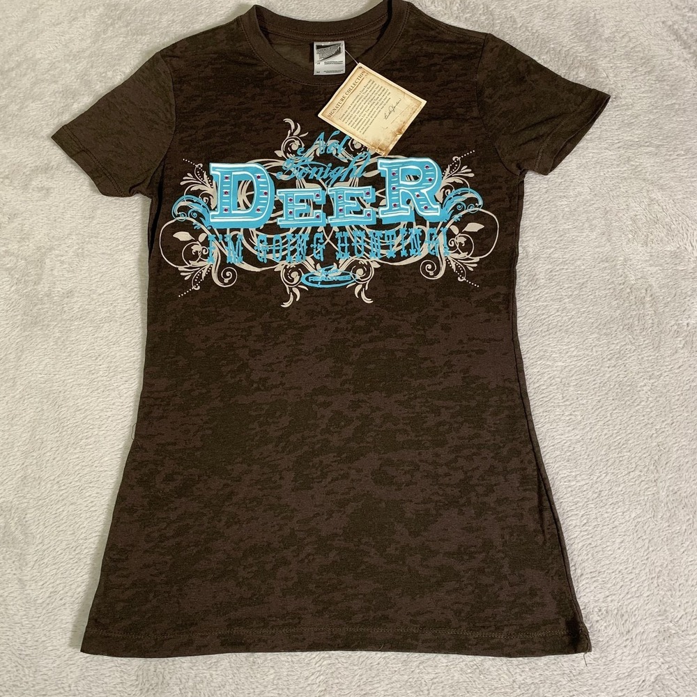 Paramount Outdoors Shirt Juniors M Brown Deer Hunting Realtree Rhinestone NEW